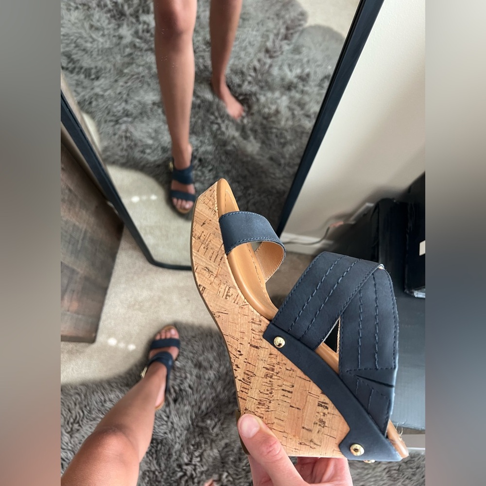Tommy Hilfiger Blue Wedge Sandals with Cork Platform